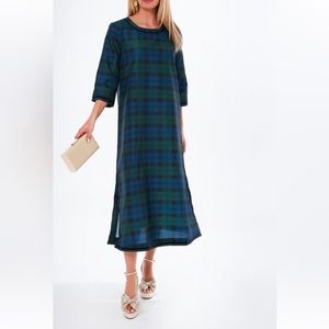 Tuckernuck Navy and Emerald Check Midi Dress